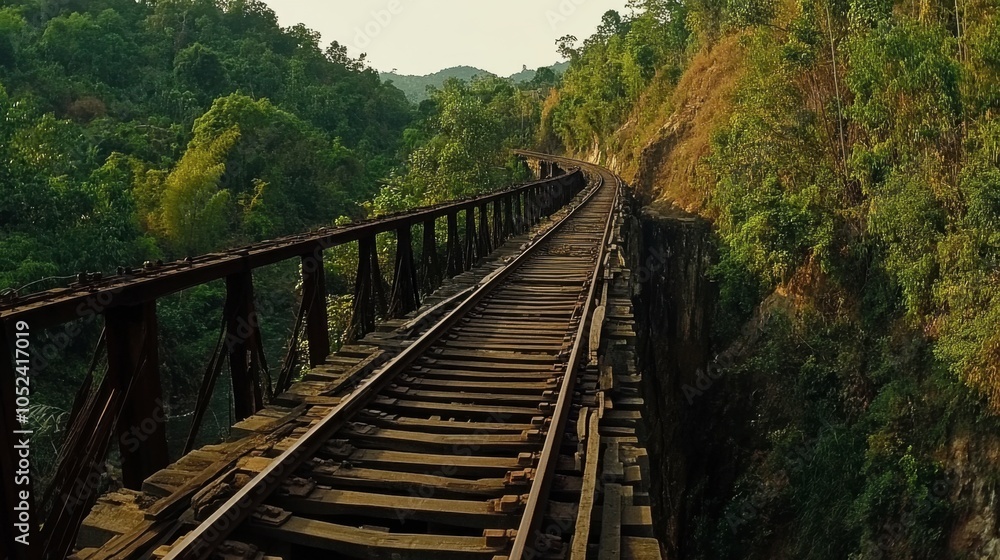 Fototapeta premium Scenic Bridge Over Green Hills in Golden Hour
