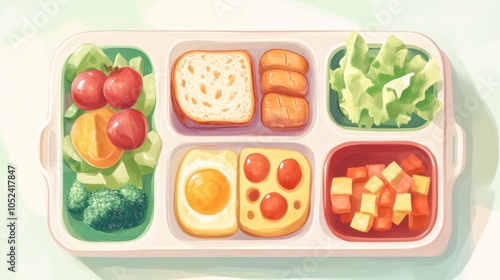 Children's lunch should be nutritionally balanced, including protein, carbohydrates, and fruits and vegetables to support their growth, strength, and energy for learning.  photo