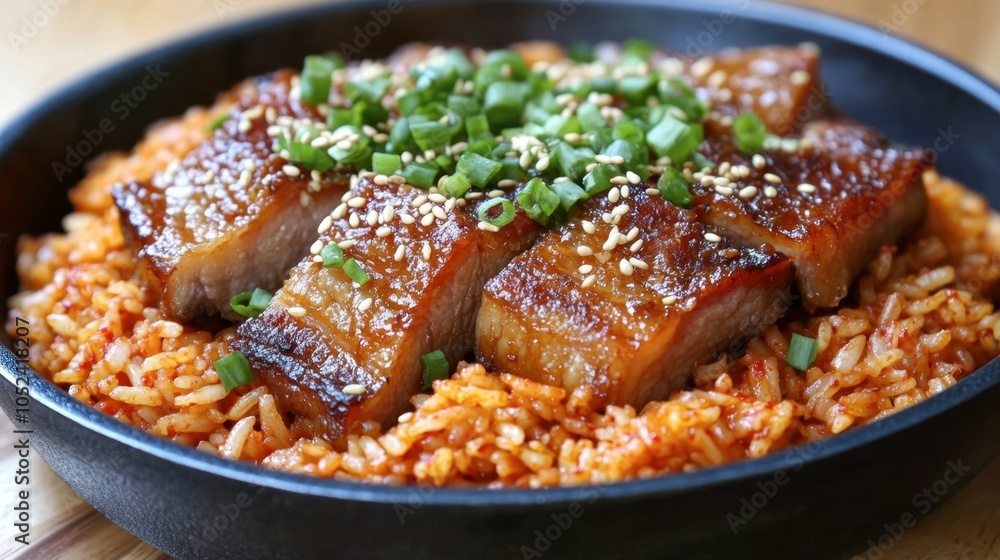 Delicious Glazed Pork Belly with Fried Rice Delicious Glazed Pork Belly with Fried Rice