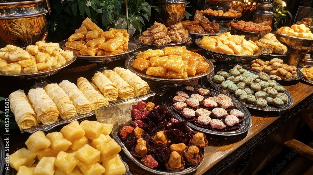 Colorful Display of Various Pastries and Desserts Colorful Display of Various Pastries and Desserts
