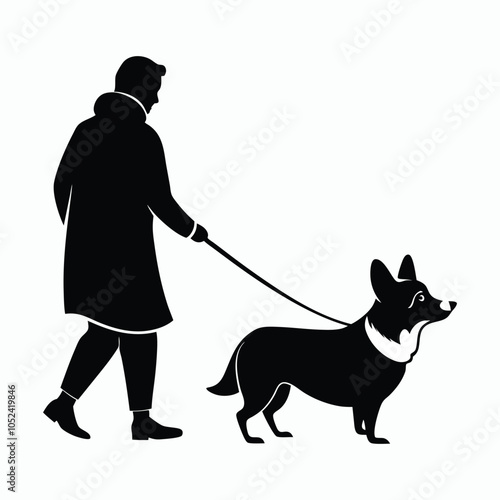 vector healing walking beside pembroke welsh corgi dog