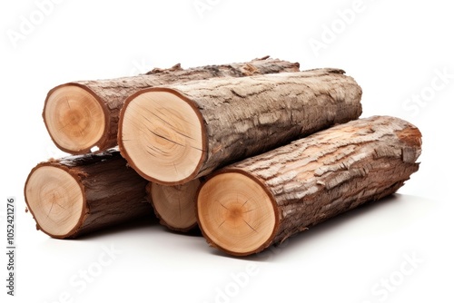 Pine firewoods timber tree logs lumber plant white background.