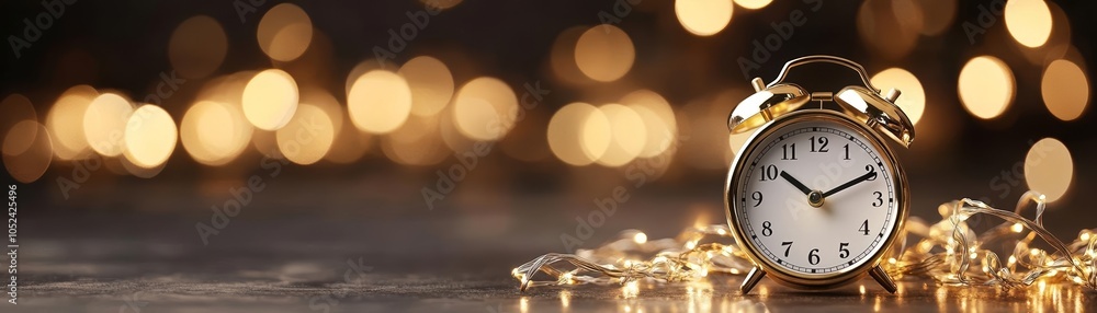 Countdown clock surrounded by shimmering gold and bokeh lights, ideal for New Year's Eve celebrations Countdown clock surrounded by shimmering gold and bokeh lights, ideal for New Year's Eve celebrations