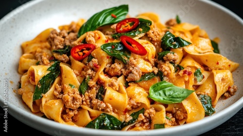 Spicy Stir Fried Noodles with Ground Pork and Basil