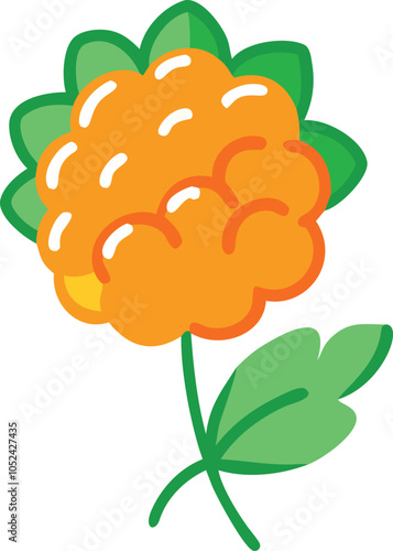 Illustration of cloudberry with green leaf, Vector illustration of cloudberry clustered together with a green leaf, showcasing a simple, minimalistic design. 