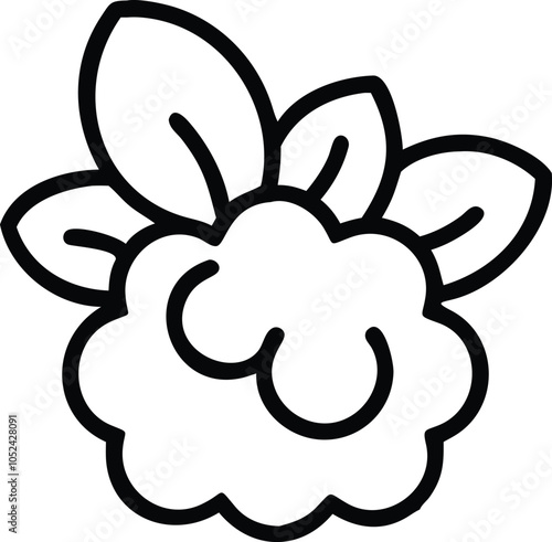 Simple line drawing of cloudberry with leaf, Minimalistic black and white line drawing of cloudberry connected by stems with leaf, showcasing a clean design. Vector illustration of cloudberry