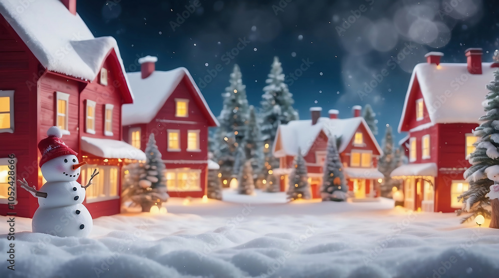 Fototapeta premium snowy scene with vibrant Christmas decorations