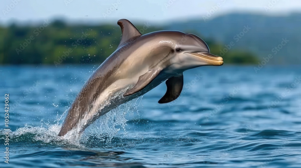 Fototapeta premium Young Dolphin Jumping Out of Tropical Water