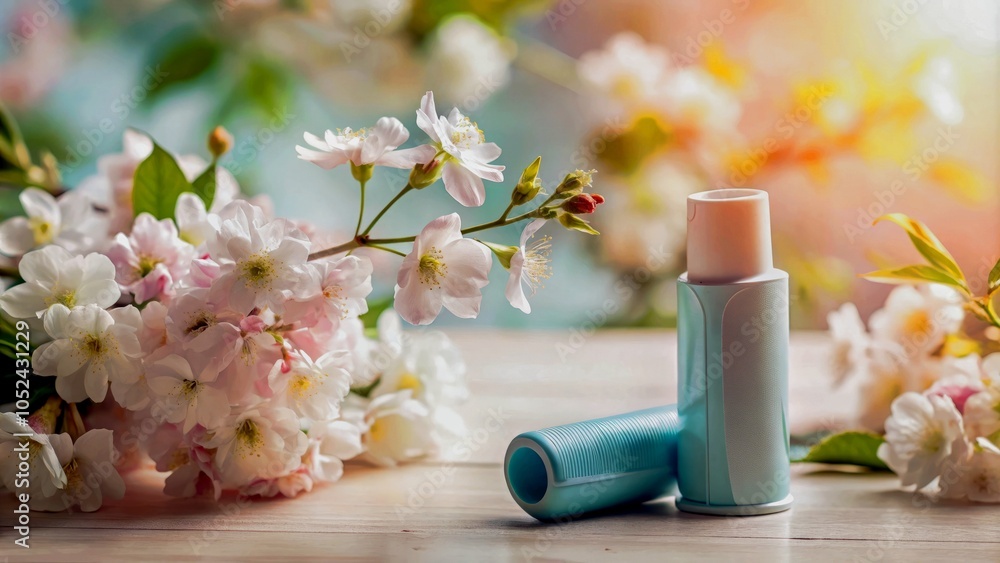 Beauty products with blooming flowers on a soft background Beauty products with blooming flowers on a soft background