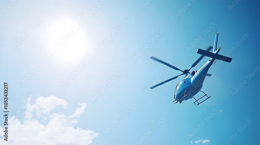 Fototapeta premium Emergency Medical Helicopters Airlifting Patients from Contaminated Zone - Hazmat Personnel Responding Under Bright Sunlight