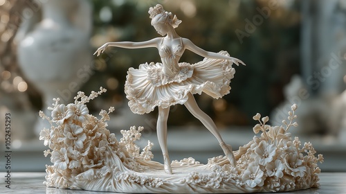 Display of an elegant porcelain figurine depicting a ballerina in a pirouette pose photo