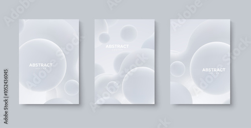 Abstract poster set with white metaball shapes. Morphing organic blobs. Vector 3d illustration. Abstract 3d backgrounds. Liquid shapes. Banner or sign design