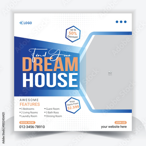 Real estate agency social media banner and instagram post house sale template, Real estate web banner, facebook event and cover vector banner template