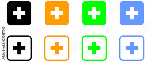 Add, new, plus icon symbol - create icons, more button in filled, thin line, outline and stroke style for apps and website.