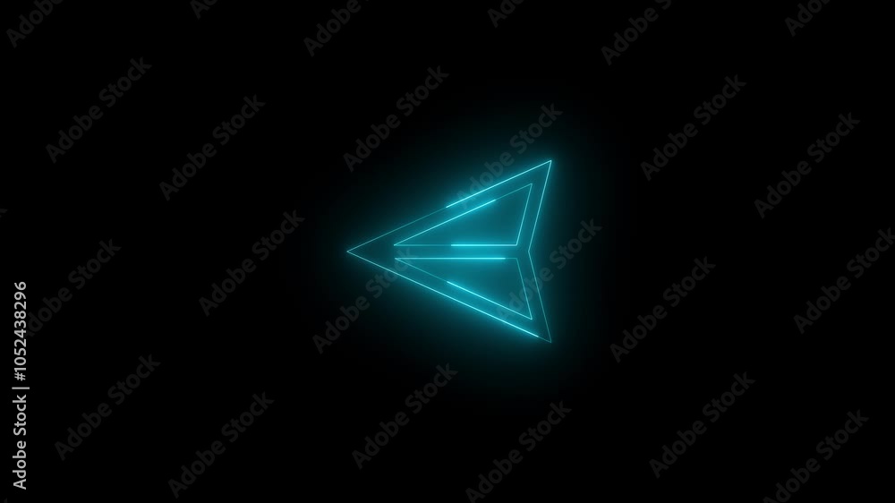 Neon send mirrored icon glowing black background animation Neon send mirrored icon glowing black background animation