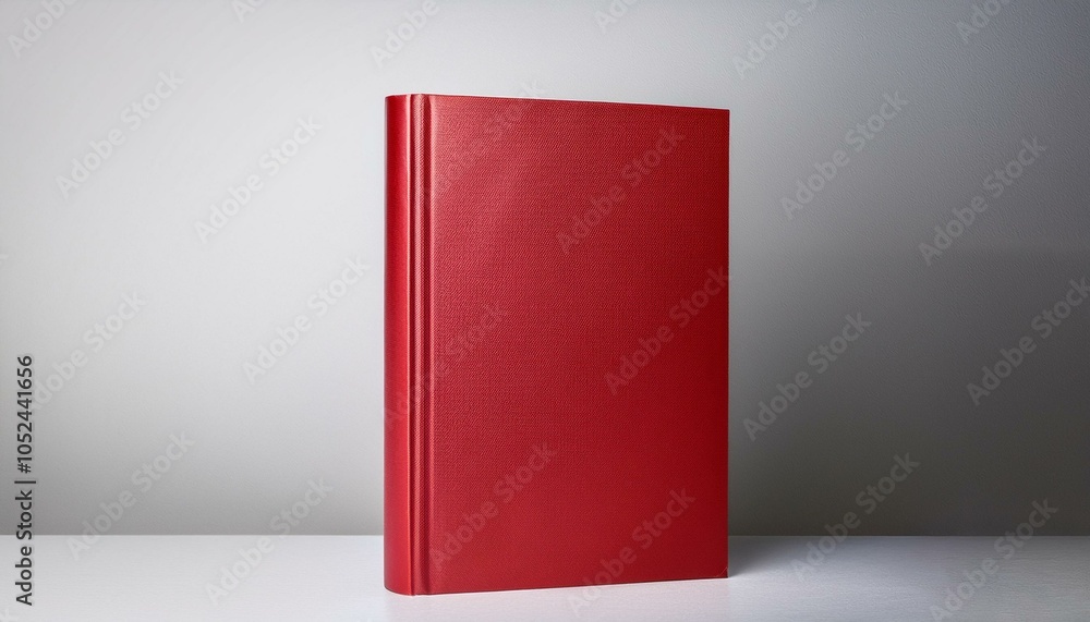 Red hardcover book mockup standing on a light background. 3D Rendering Red hardcover book mockup standing on a light background. 3D Rendering