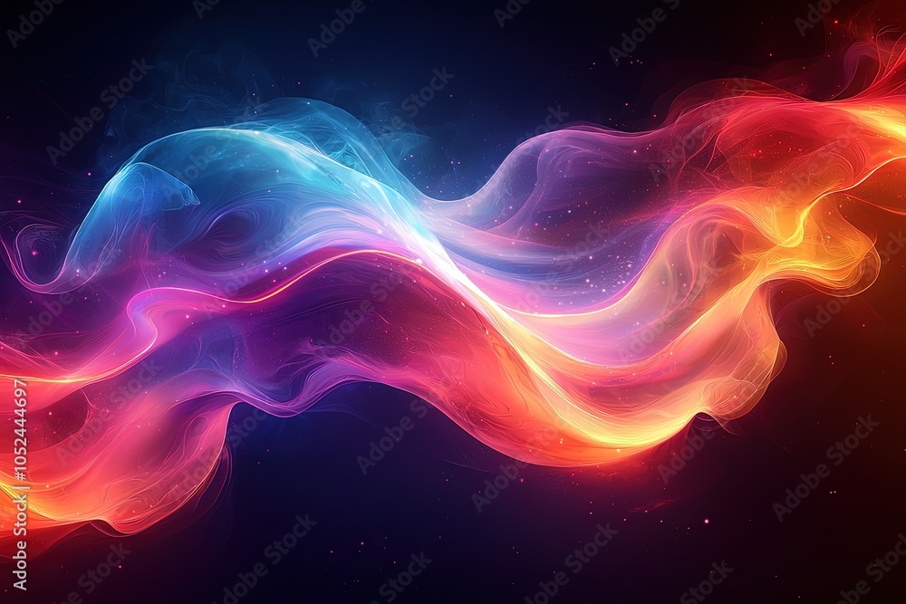 Fototapeta premium Vibrant swirling abstract waves of colorful smoke with cosmic glow