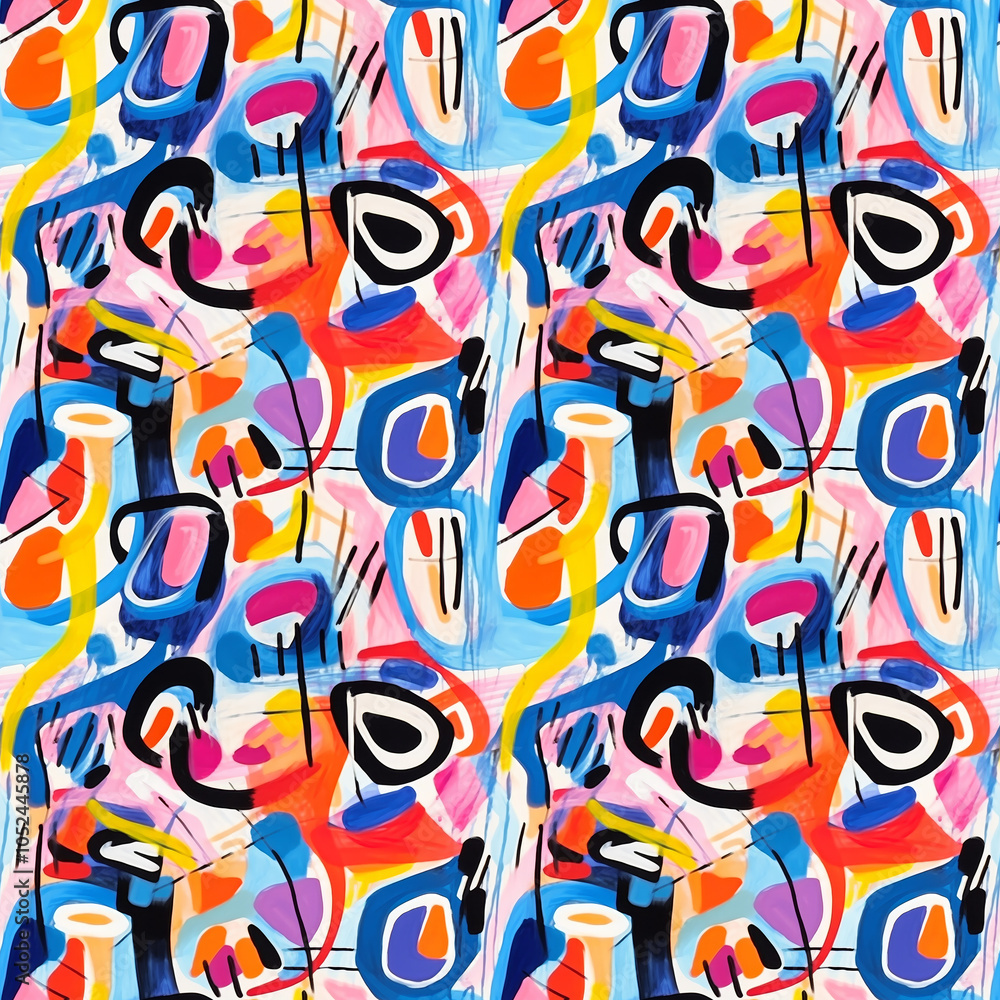 Naklejka premium Abstract Colorful Shapes seamless Pattern on White Background. Pattern for wallpaper, background, print on fabric and paper.