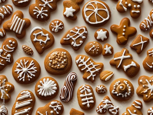 A large group of gingerbread cookies with white icing on them