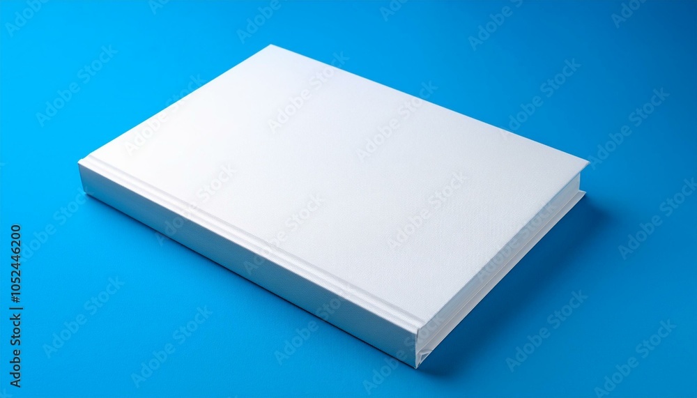 Blank white hardcover book mockup on blue background. 3D Rendering Blank white hardcover book mockup on blue background. 3D Rendering
