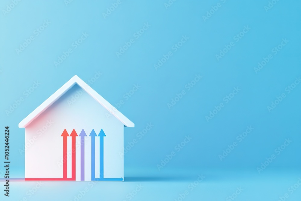 Minimal house icon with colorful arrows depicting energy flow Minimal house icon with colorful arrows depicting energy flow