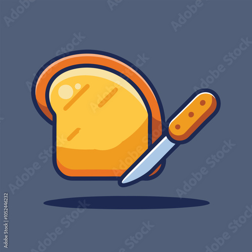 Cute cartoon toast with a happy expression holding a knife. 