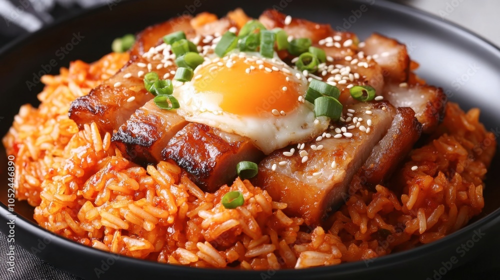 Fototapeta premium Delicious Pork Dish with Egg and Fried Rice