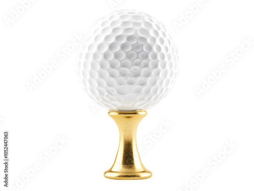 a golf ball on a gold stand