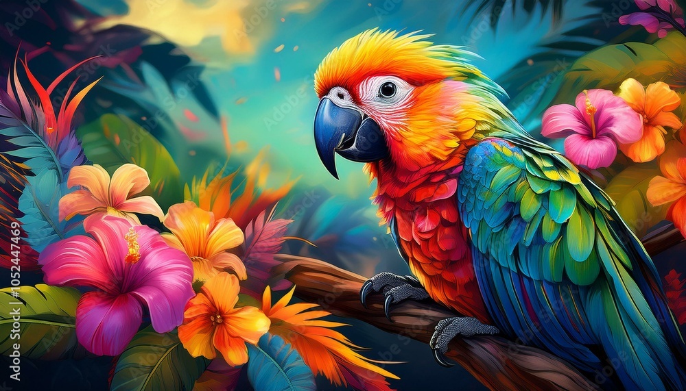 A colorful parrot in a jungle A colorful parrot in a jungle