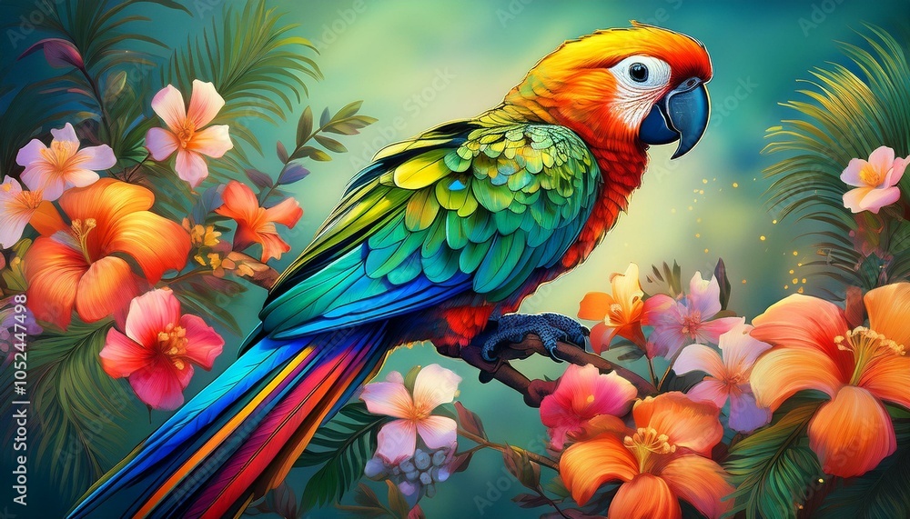 Colorful parrot on branch Colorful parrot on branch