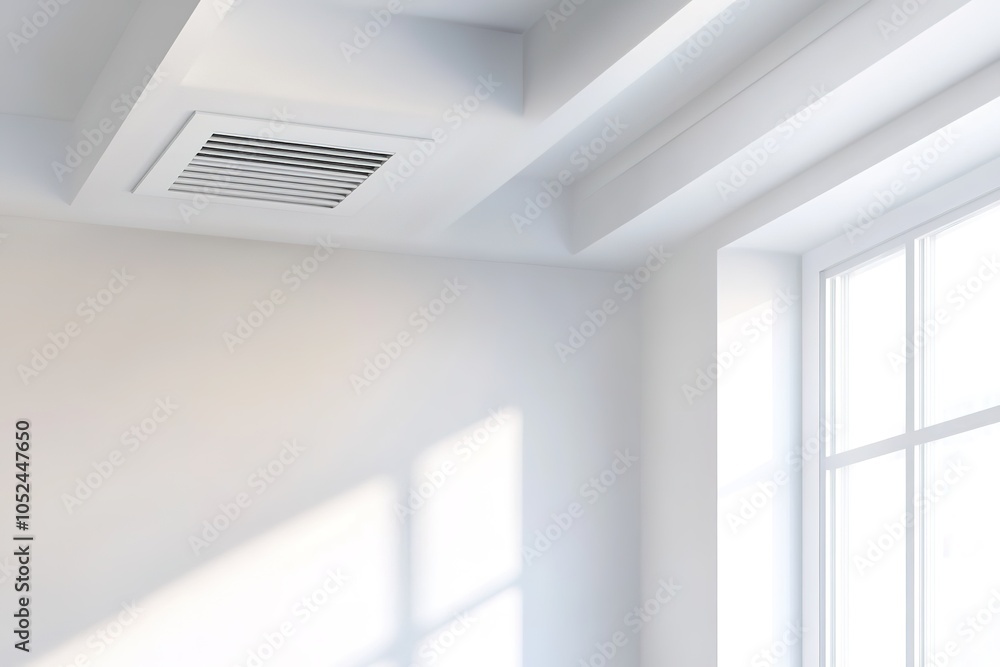 Modern ceiling air vent in bright room with sunlight Modern ceiling air vent in bright room with sunlight