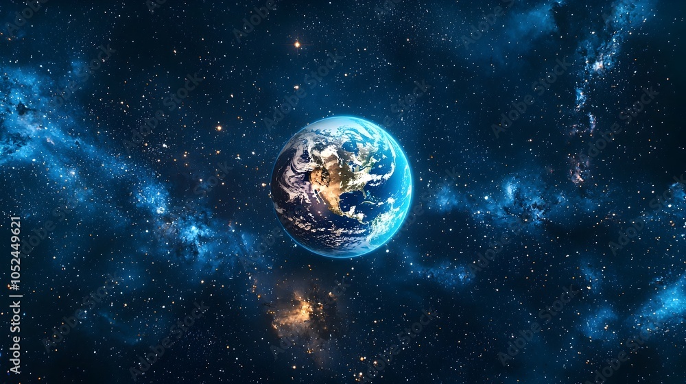 Obraz premium Glowing Planet Earth Amidst Vibrant Cosmic Dust and Galaxies Highlighting the Fragility and Beauty of Life in the Universe