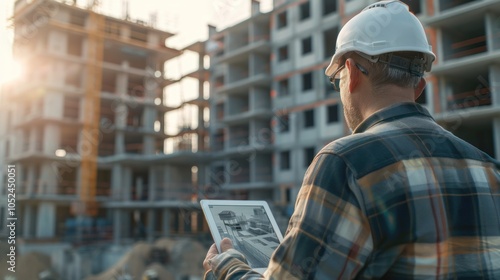 Architect using digital tablet for building information modeling