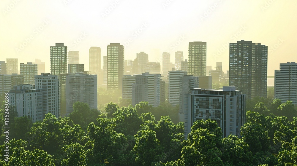 Fototapeta premium Urban Landscape Surrounded by Lush Greenery