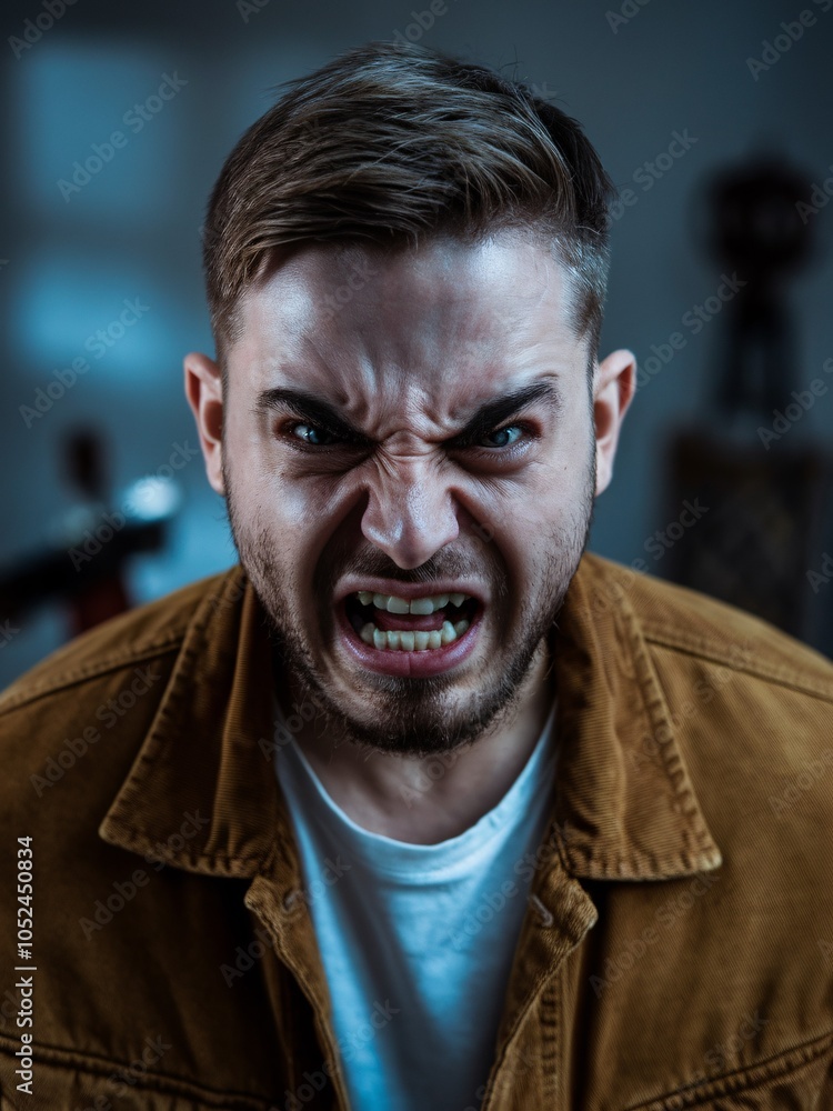 Intense Portrait of a Man Expressing Anger Intense Portrait of a Man Expressing Anger