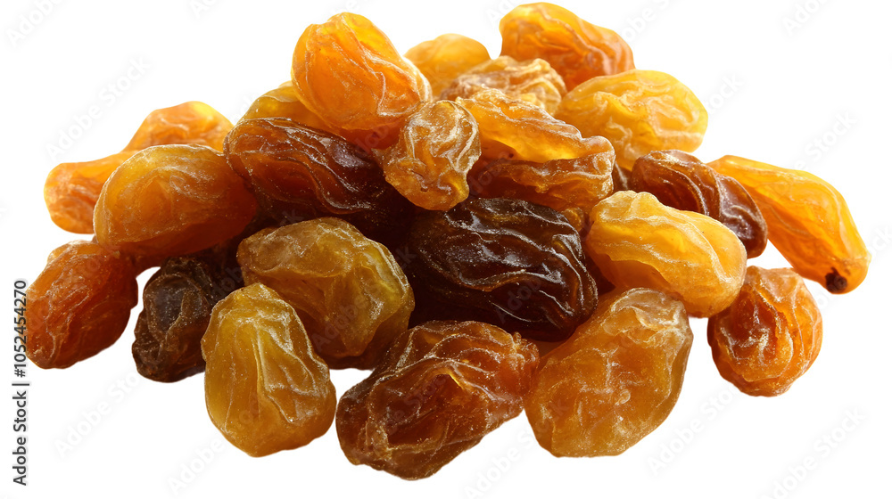 Dynamic Display of Scattered Golden Yellow Raisins on transparent bg Dynamic Display of Scattered Golden Yellow Raisins on transparent bg