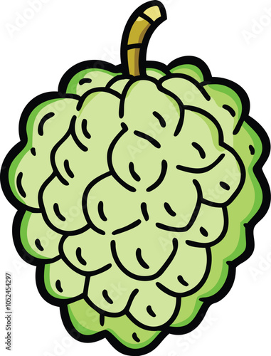 Illustration of custard-apple with green leaf, Vector illustration of custard-apple clustered together with a green leaf, showcasing a simple, minimalistic design. 