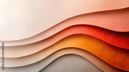 Dynamic abstract composition with wave-like layers in vibrant red and orange hues, emphasizing flow and balance in a visually striking arrangement. photo