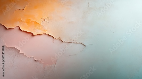 A visually engaging wall texture featuring pastel shades with a unique chipped effect, presenting orange and pink hues that evoke a sense of vintage character. photo