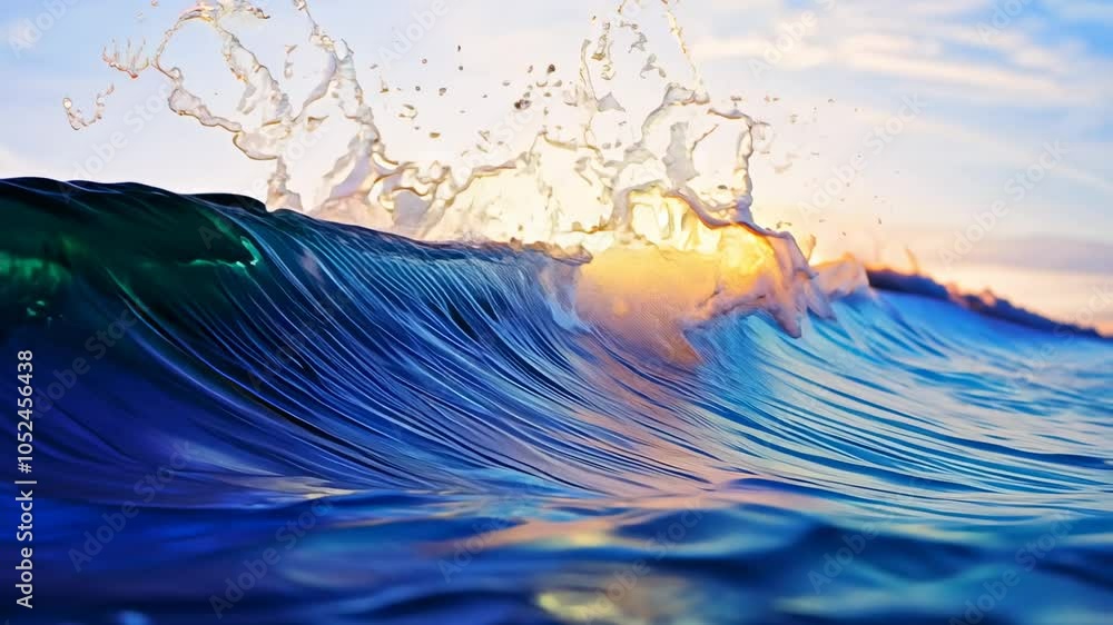 Iridescent wave crashing in slow motion