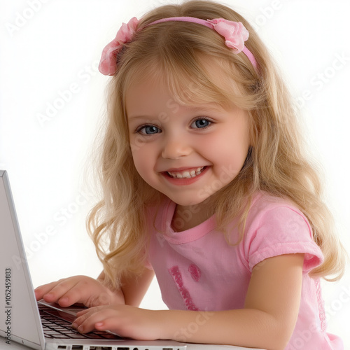 Girl Using Laptop Isolated