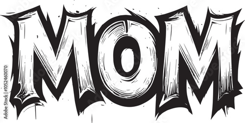 Mom, Hand written lettering mom text typography design vector template for t shirt poster banner wall art, Graffiti style Black and white mom lettering illustration design