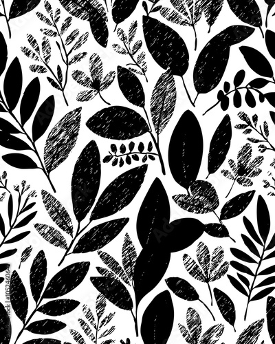 Black and white botanical pattern. For use in graphics, materials. Abstract plant shapes. Minimalist illustration for printing on wall decorations.