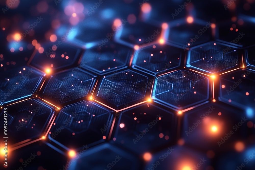 Abstract hexagonal grid with glowing lights. Abstract hexagonal grid with glowing lights.