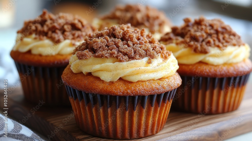 Delight in the sight of moist cupcakes adorned with creamy frosting and crunchy toppings Delight in the sight of moist cupcakes adorned with creamy frosting and crunchy toppings
