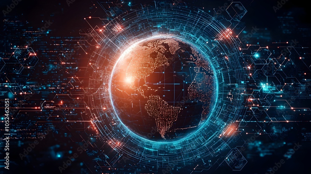 Fototapeta premium Earth Surrounded by Digital Shields Symbolizing Cyber Defense and Global Internet Security