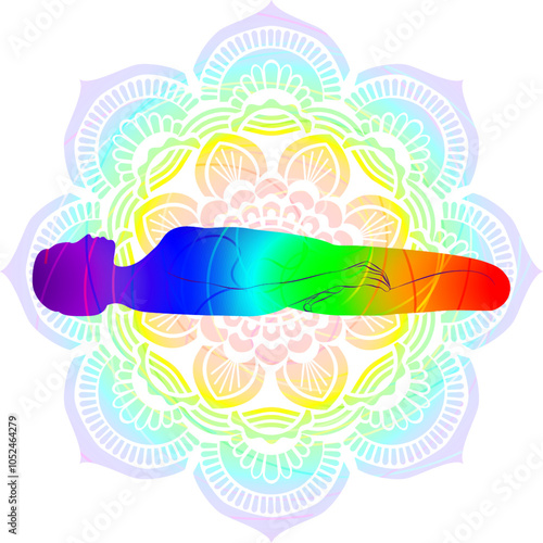 Colorful silhouette of woman practicing Supta Virasana yoga pose. Supine Hero pose or Saddle pose. Isolated vector illustration