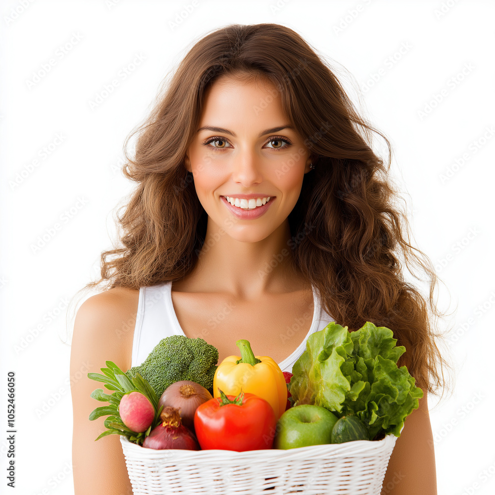 Woman With A Shopping Basket Isolated Woman With A Shopping Basket Isolated