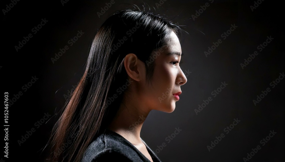 Fototapeta premium A profile silhouette of a woman with low lighting and strong shadows