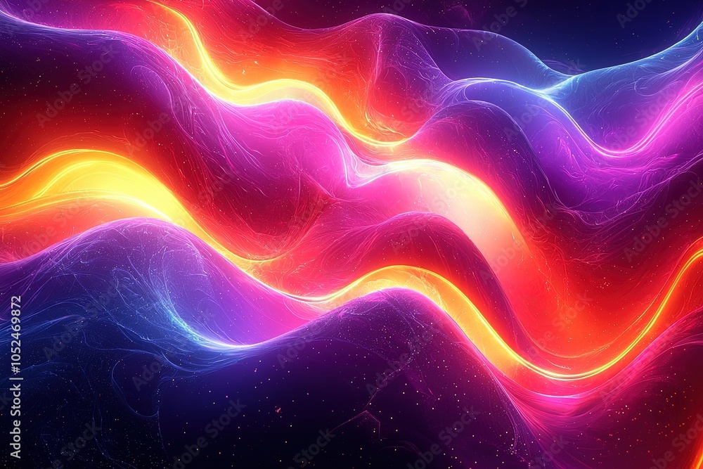 Fototapeta premium Vibrant neon waves: colorful abstract light energy flow with glowing fluid patterns